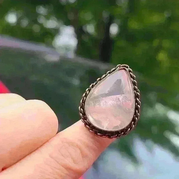 Moonstone crystal like  silver tone ring size 8 adjustable water drop shape ring - Picture 7 of 17